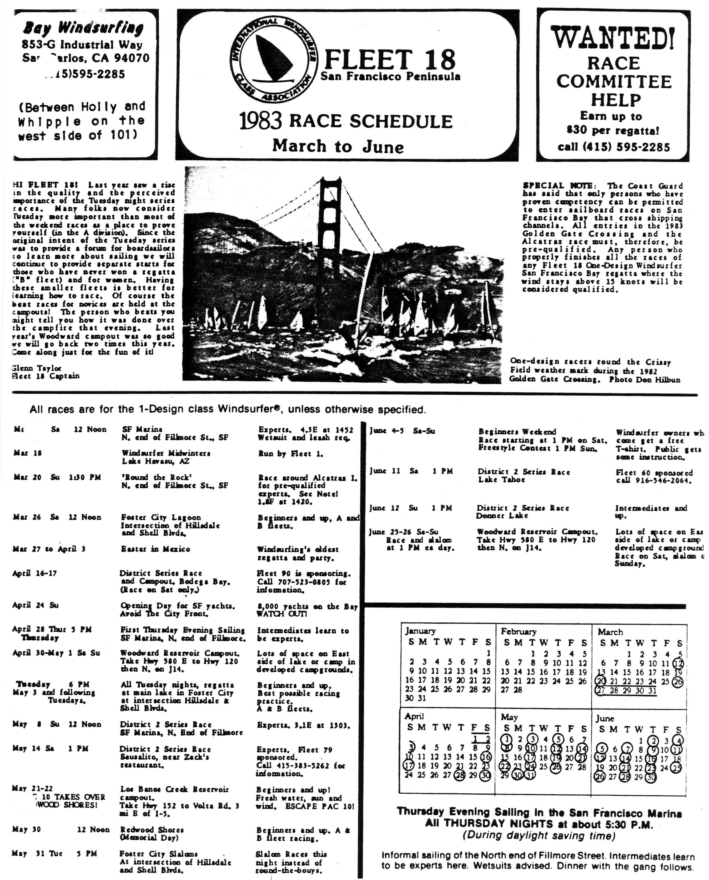 Fleet 18 Schedule of Events, 1983